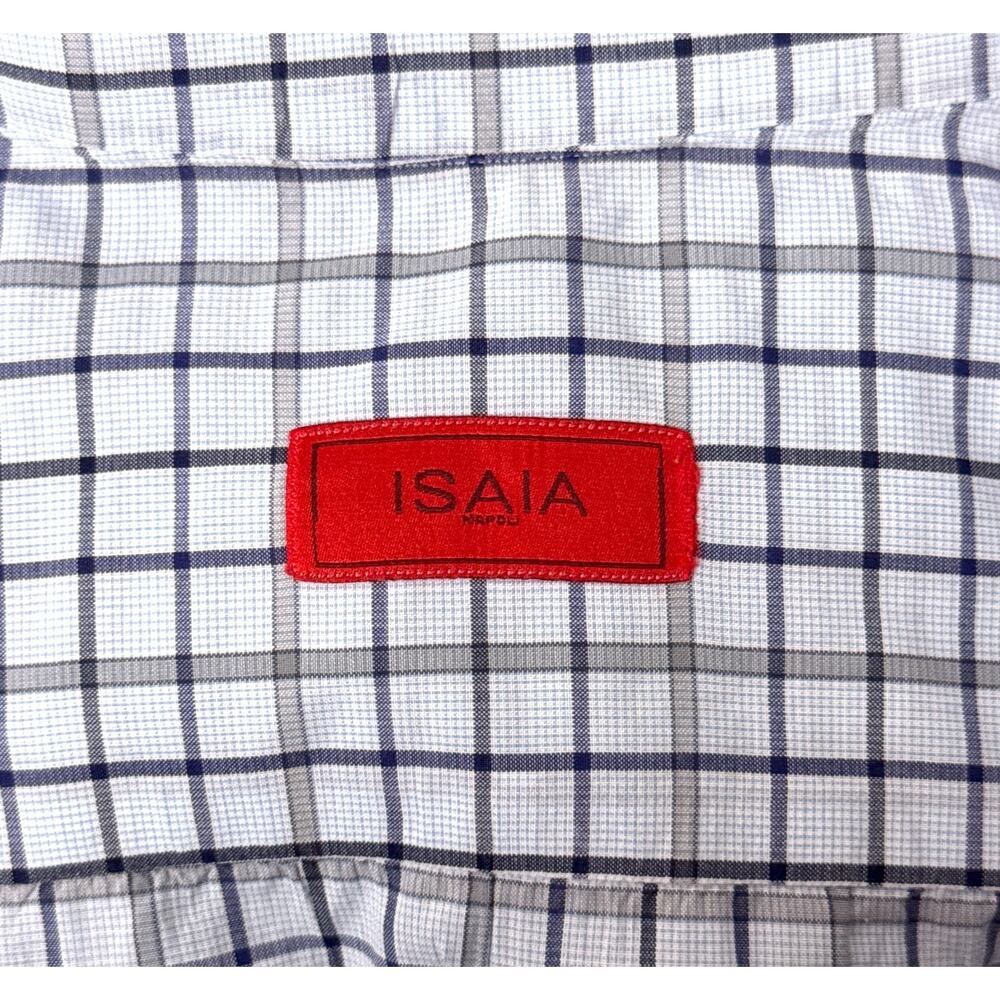 ISAIA Dress Shirt 17.5 / 44 Mens Blue Check